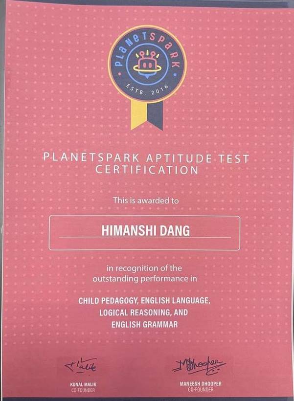 PlanetSpark certificate