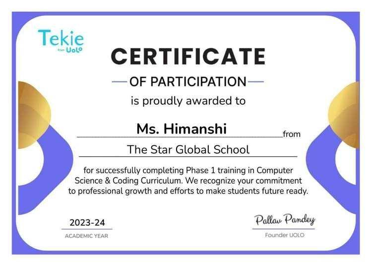 Tekie Uolo certificate